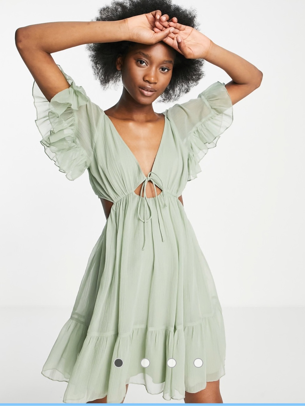 ASOS Sage Green Ruffle Tie-Front Mini Dress
